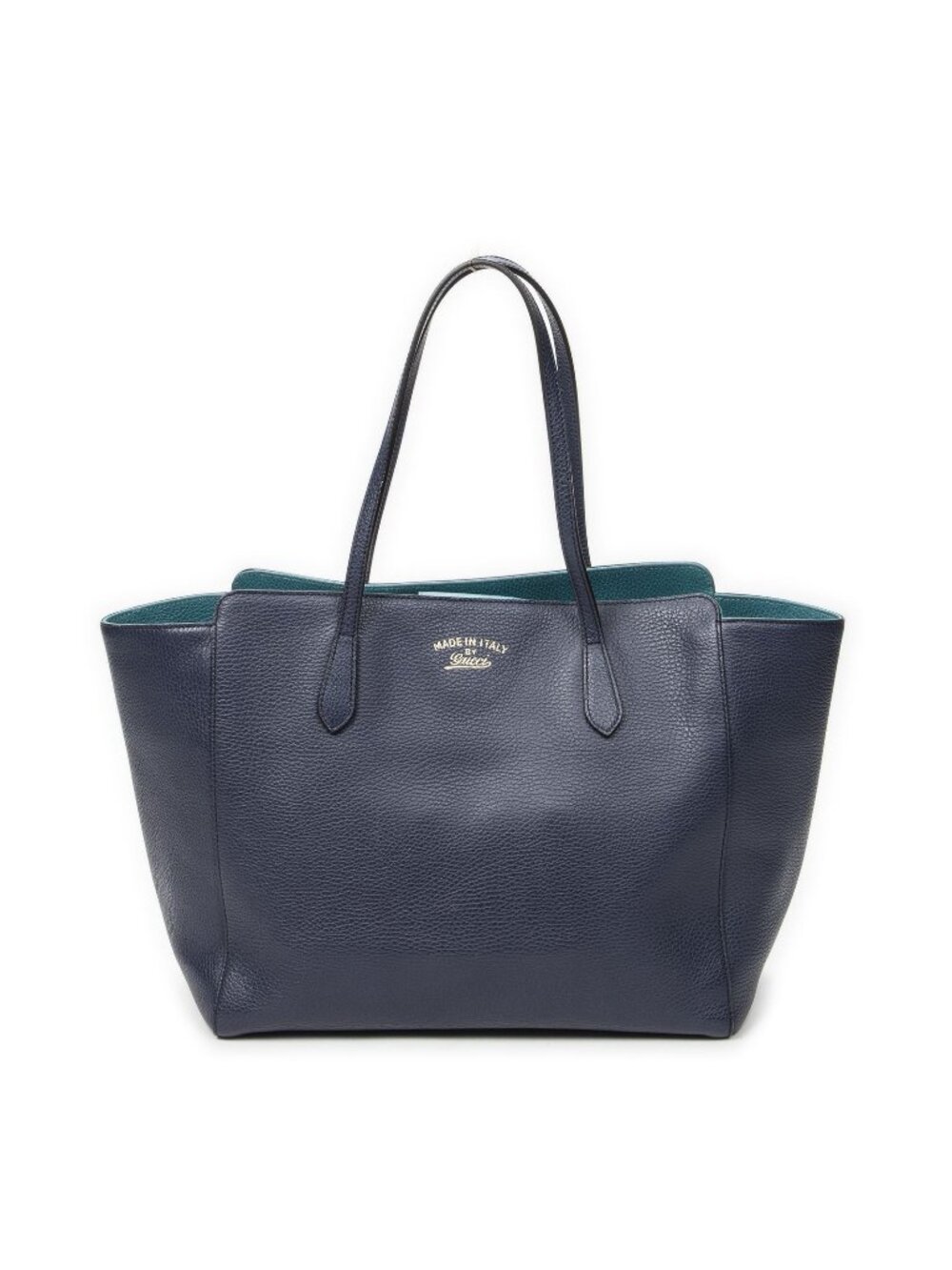 Gucci Swing Tote Navy Teal Gray Calfskin Leather